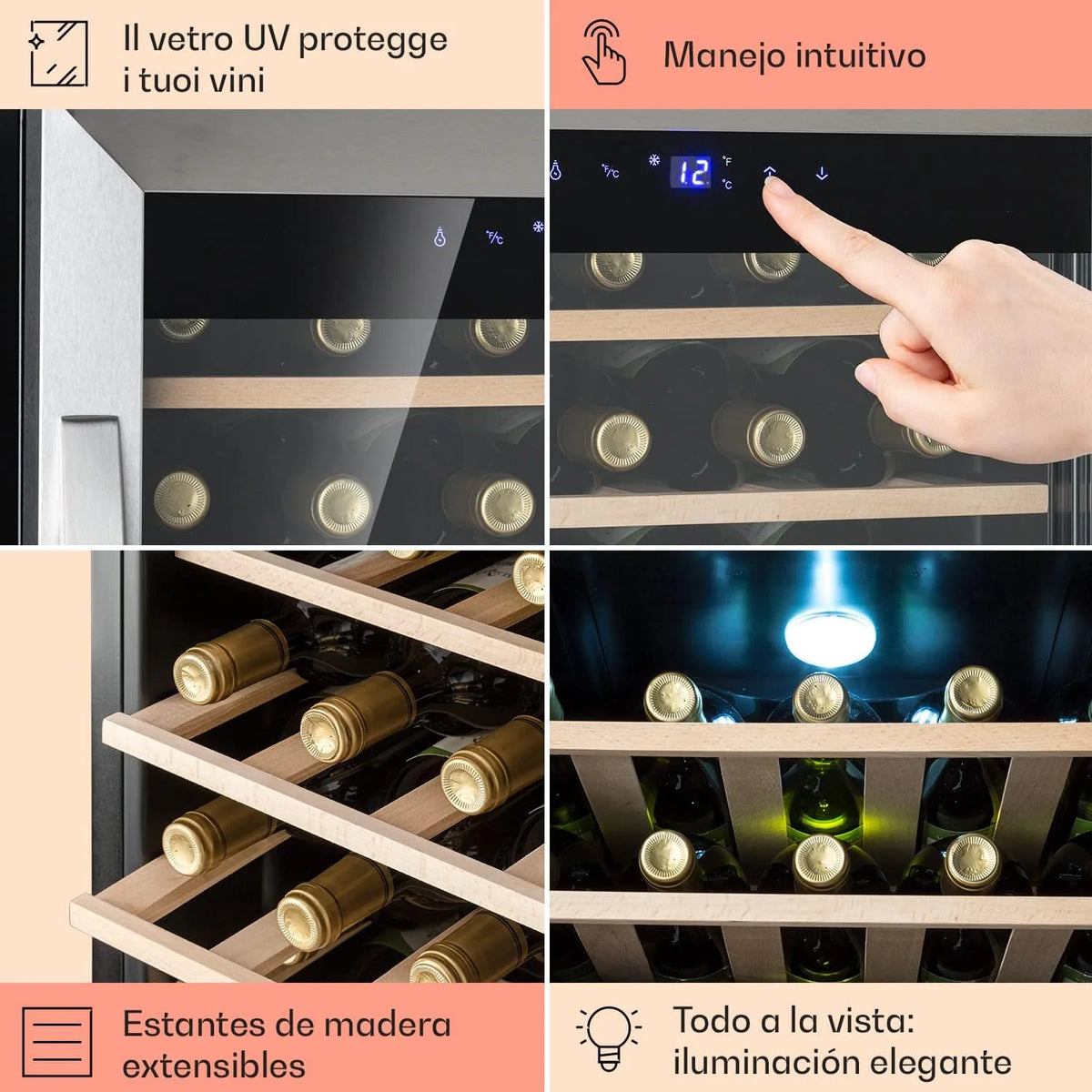 Klarstein Vinoteca 36 Garrafas, Frigorífico de Vinhos, Zona Única de Refrigeração, Frigorífico Expositor de Vinhos e Cervejas, Vinoteca para Interiores e Exteriores com Porta de Vidro, Frigorífico de Vinhos com Proteção UV, 4-18°C