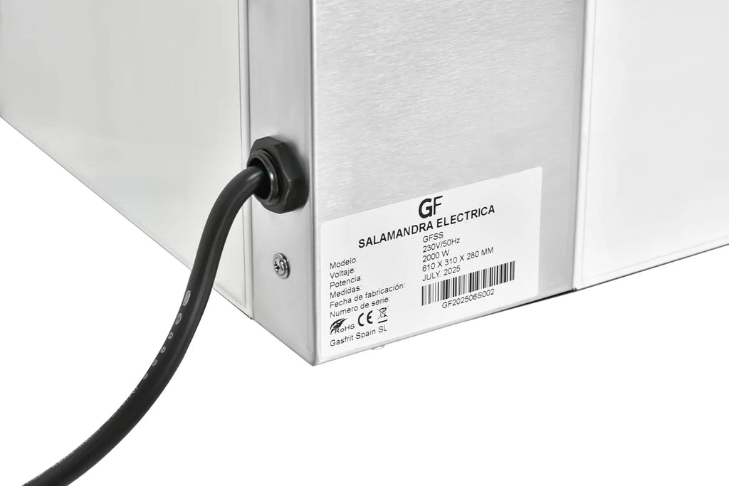 Salamandra Elétrica Profissional 2000 W – Aço Inoxidável 18/10 – Temporizador 30 min – 50-300 °C – Uso Industrial e Hoteleiro