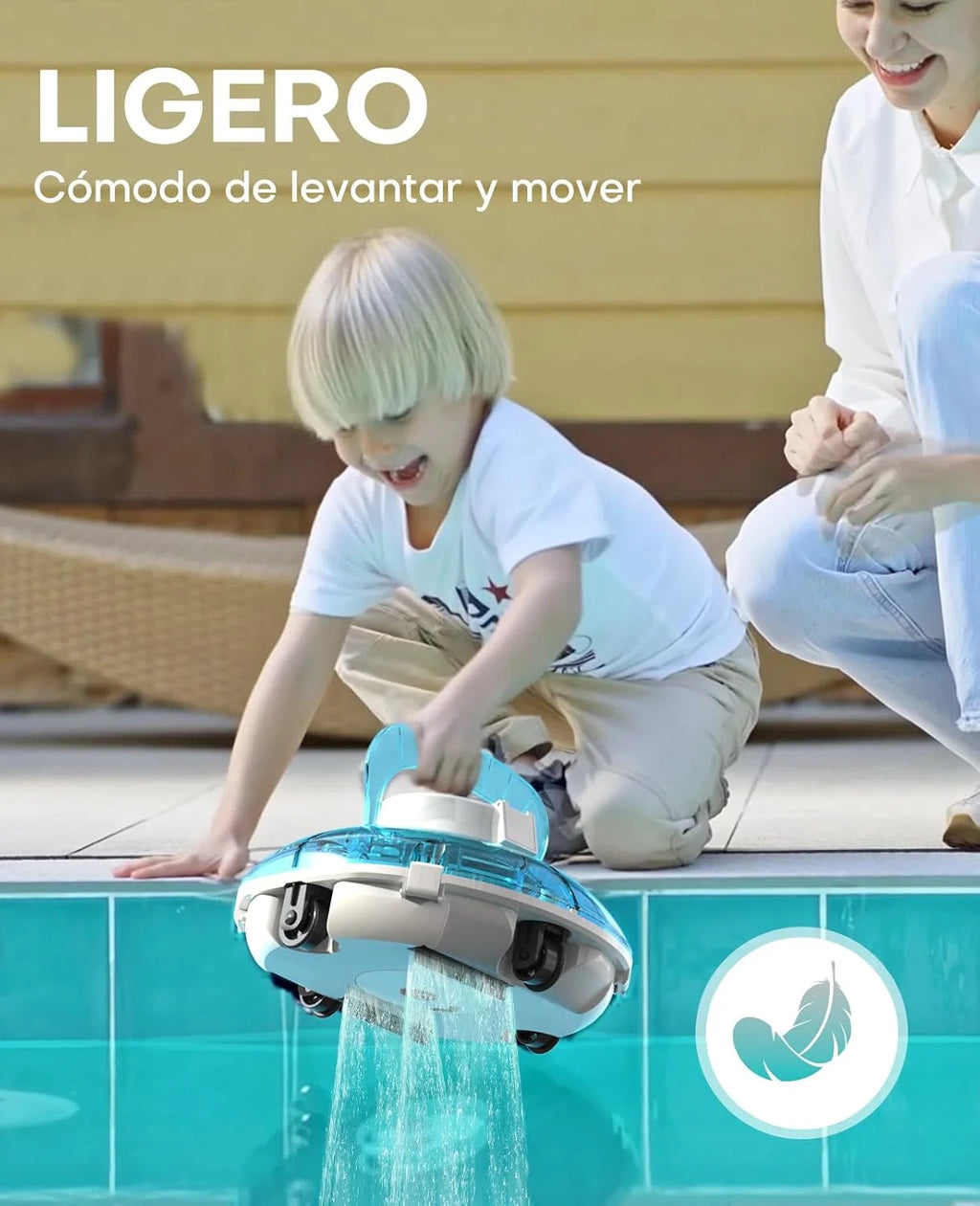 WINNY LIMPADOR DE PISCINA Winny 200 Limpa-Fundos de Piscina, Robô Limpa-Fundos de Piscina Sem Fio, 75 Min de Autonomia, Piscinas Desmontáveis 60m², Dupla Filtragem, Estacionamento Automático (Azul Transparente-Branco)