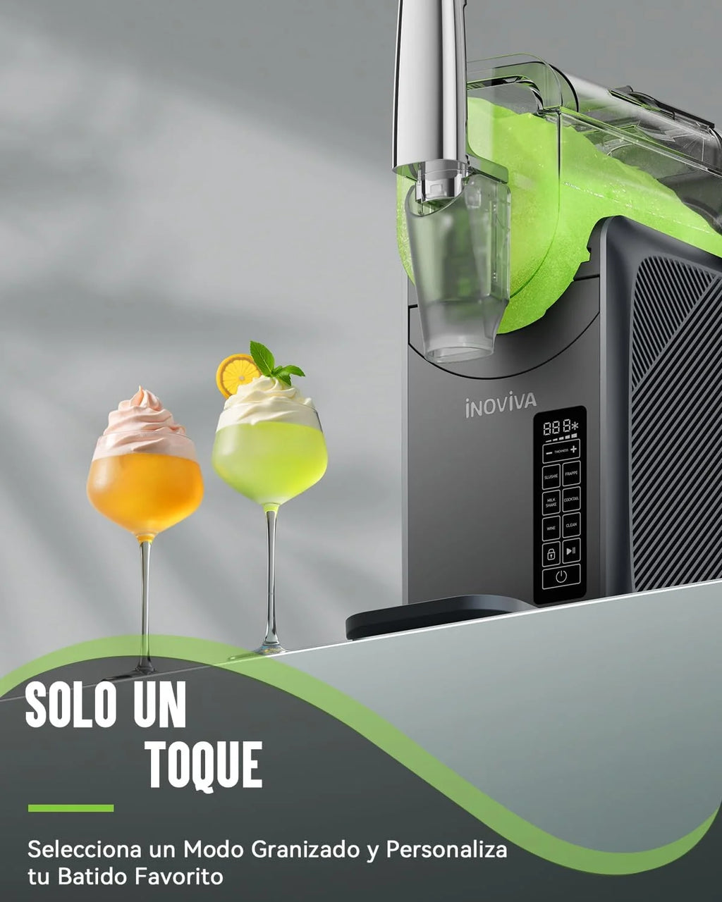 Máquina Granizadora INOVIVA, sem gelo, 2 L, para uso doméstico, autolimpante, 5 programas predefinidos, para raspadinhas, margaritas, frappés e milkshakes (versão S1.2)
