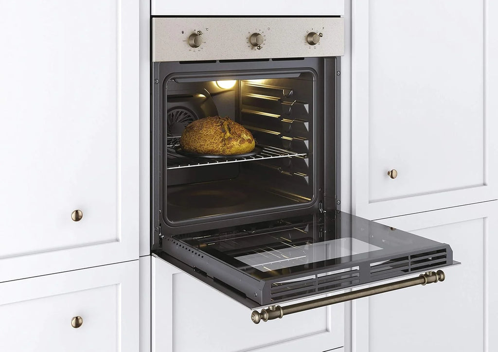 Candy FCC603NAV - Forno Elétrico Encastrável, ventilado, capacidade 65 litros, multifunções e função pizza, 8 programas, 56,8 x 59,5 x 59,5 cm, estilo rústico, aveia, classe A+