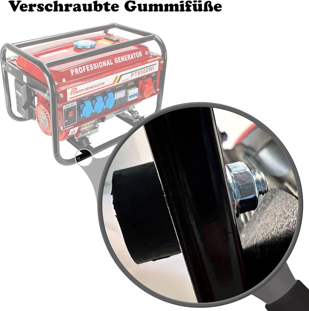 Gerador a gasolina | Acessórios incluídos | Gerador de energia silencioso | 5 tomadas 3 x 230 V / 1 x 400 V / 1 x 12 V | 6,5 CV