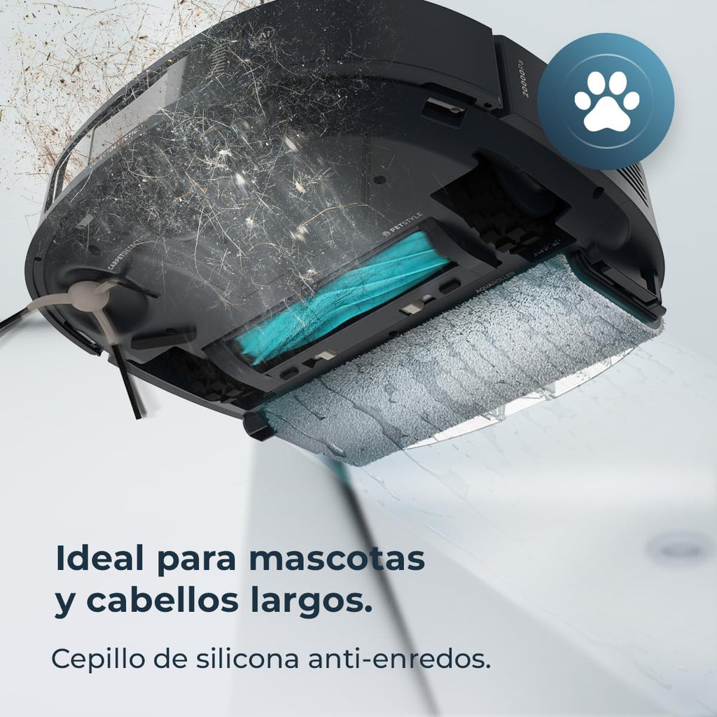 Cecotec Robô Aspirador e Passa Pano com IA, Base de Esvaziamento Automático e Tecnologia a Laser Conga Z100. 20000Pa, Limpeza Profissional com Mopa Bimaterial XXL, Esvaziamento Automático de Pó, Água e Limpeza de Mopas, App