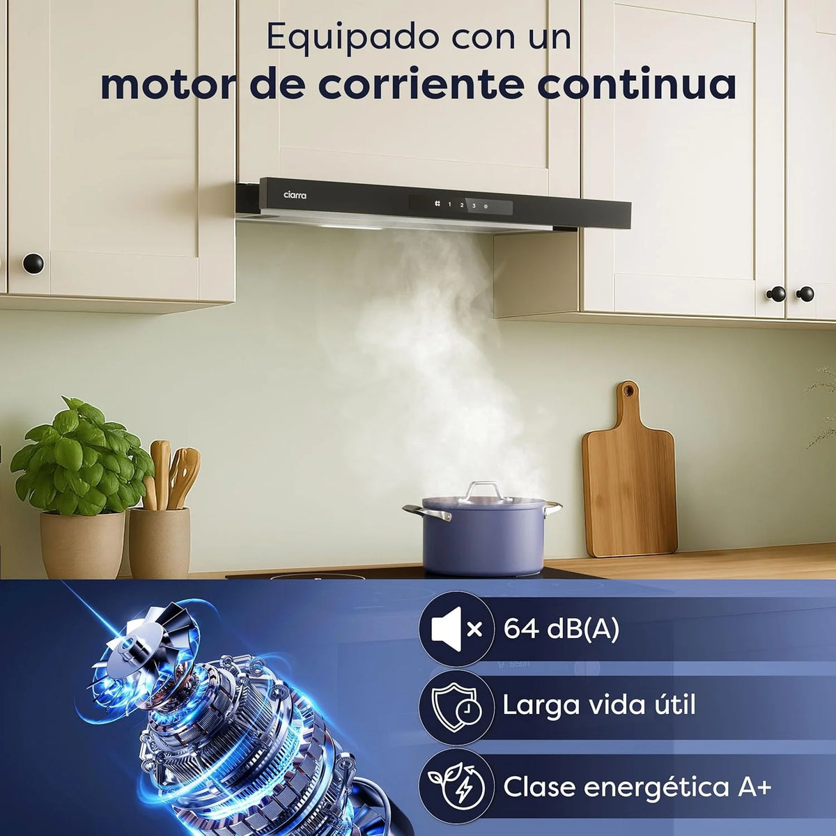 CIARRA CBCB6909A Coifa de Parede Telescópica Preta para Cozinha 60 cm 600 m³/h Classe A+ 3 Níveis Controle Touch Iluminação LED Filtro de Carvão CBCF055