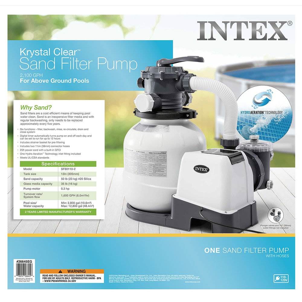 2025 Bomba de filtro de areia Intex 2100 GPH para piscinas de superfície com aspirador automático