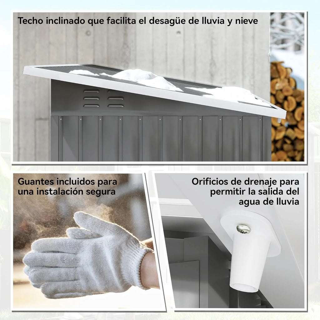 Outsunny Galpão de Armazenamento para Jardim Exterior, 2,55 m² 221x133x190 cm, Abrigo Metálico para Ferramentas com Janela, Porta com Fechadura e Ventilação, Cinza Escuro
