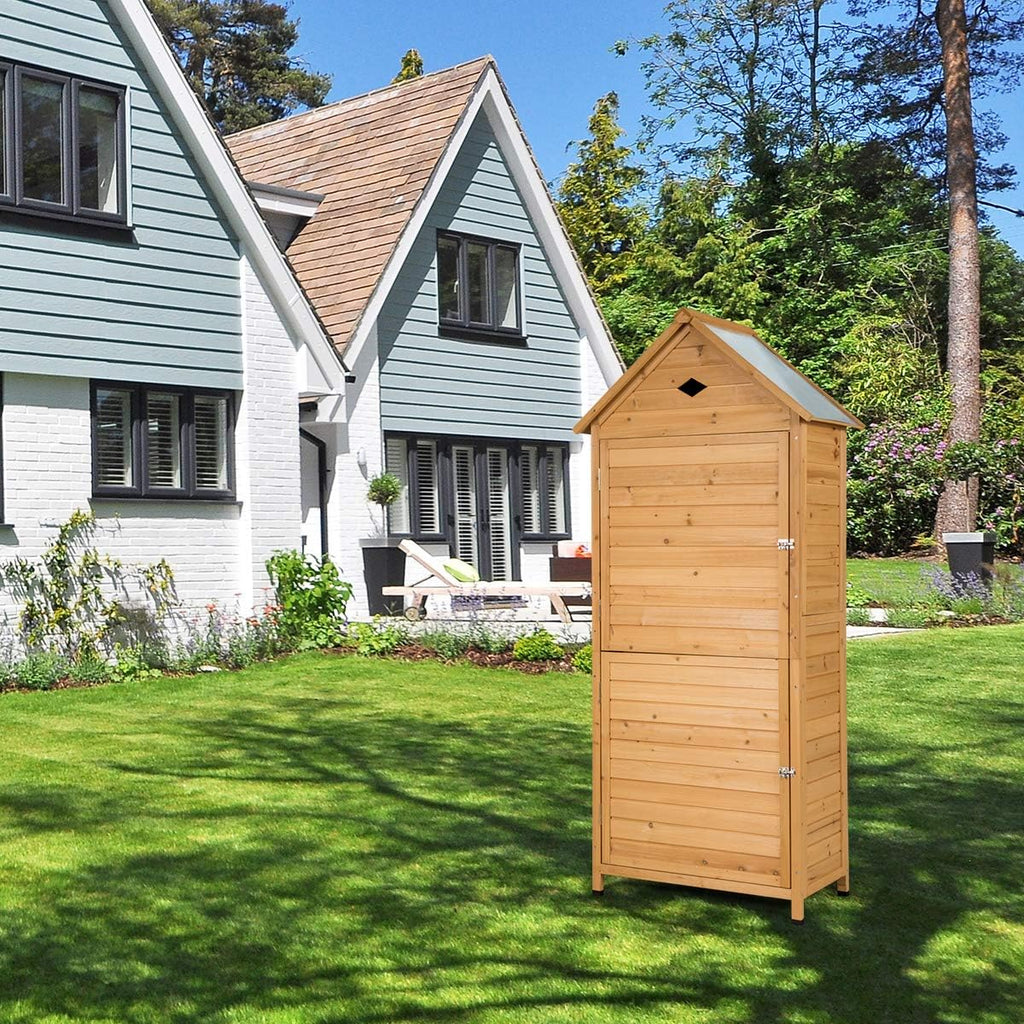 COSTWAY Galpão de Armazenamento de Madeira para Jardim, Armário de Jardim de Madeira com 5 Prateleiras e 2 Portas Trancáveis, Caixa de Ferramentas de Jardim com Telhado Impermeável para Jardim, Varanda e Terraço (70x45x160cm)