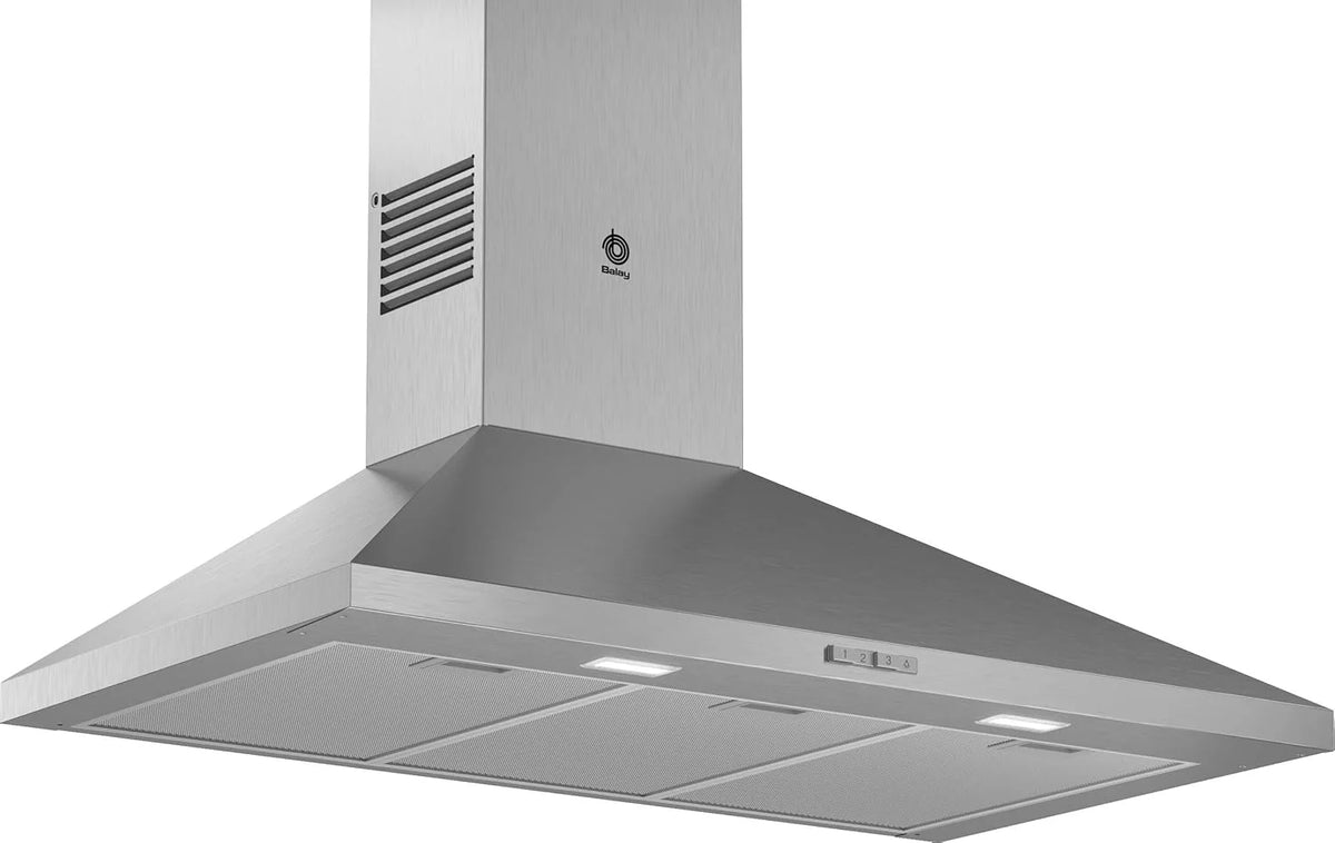 Balay - Coifa Decorativa de Parede Piramidal, 90 cm de largura, 3 potências de extração, Instalação em Saída de Fumaça ou Recirculação, Aço Inoxidável, 3BC696MX
