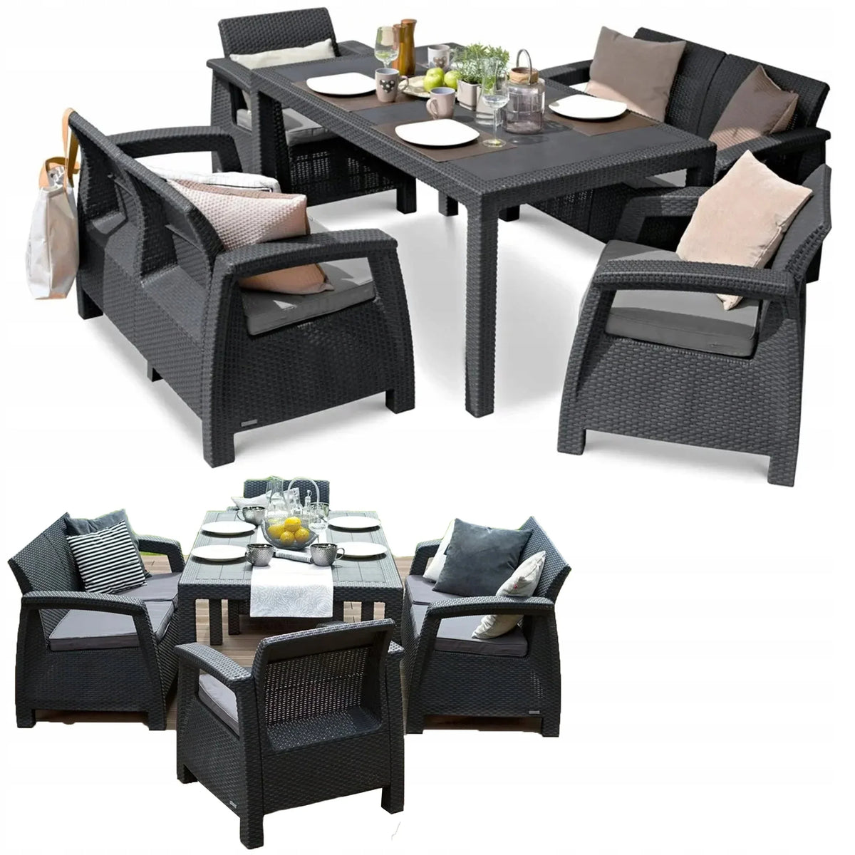 Conjunto de Móveis de Jardim CORFU FIESTA Keter Mesa Sofá Poltrona para Terraço grafite