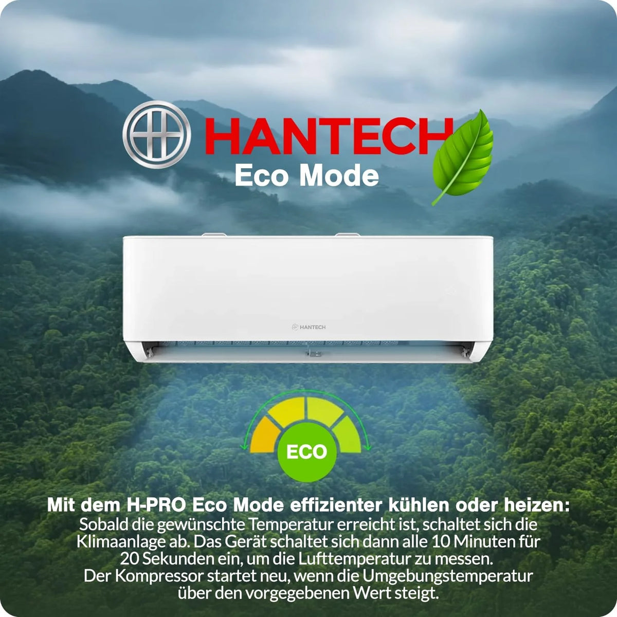 HANTECH Ar condicionado Split 12000 BTU H-PRO função de aquecimento e resfriamento, filtro de ar, WIFI, material de montagem