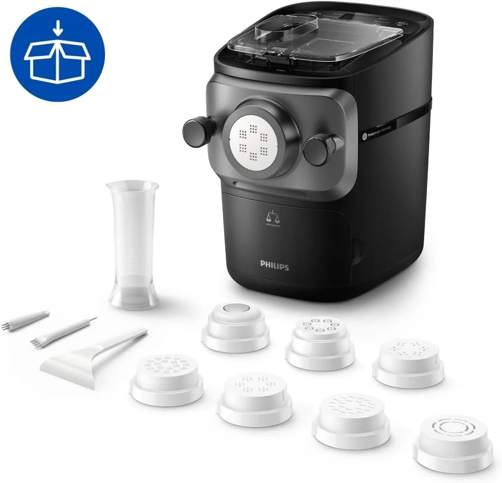 Philips Máquina de Massa Série 7000 - Tecnologia ProExtrude, Pesagem automática, 8 discos modeladores, Massa perfeita, Fácil de limpar, Preto (HR2665/93)