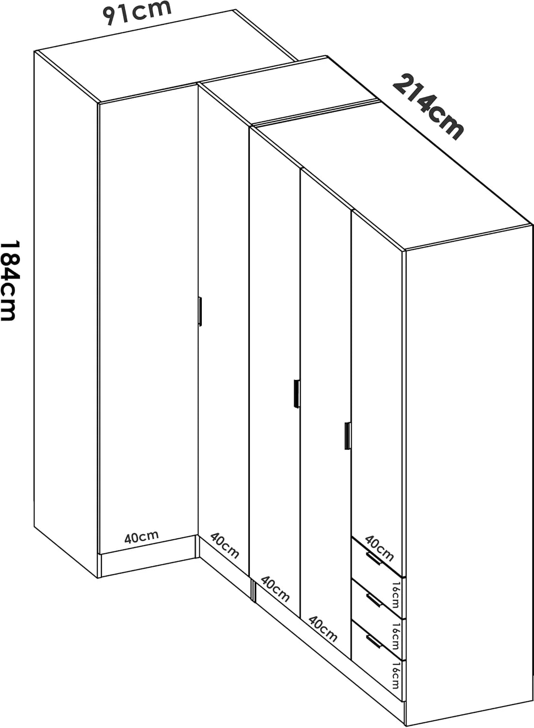 DEKIT GRUPO RIMOBEL Essen Armário de Canto com Gavetas - Carvalho Natural - 184 cm (Altura) x 91 cm (Largura) x 214 cm (Profundidade)