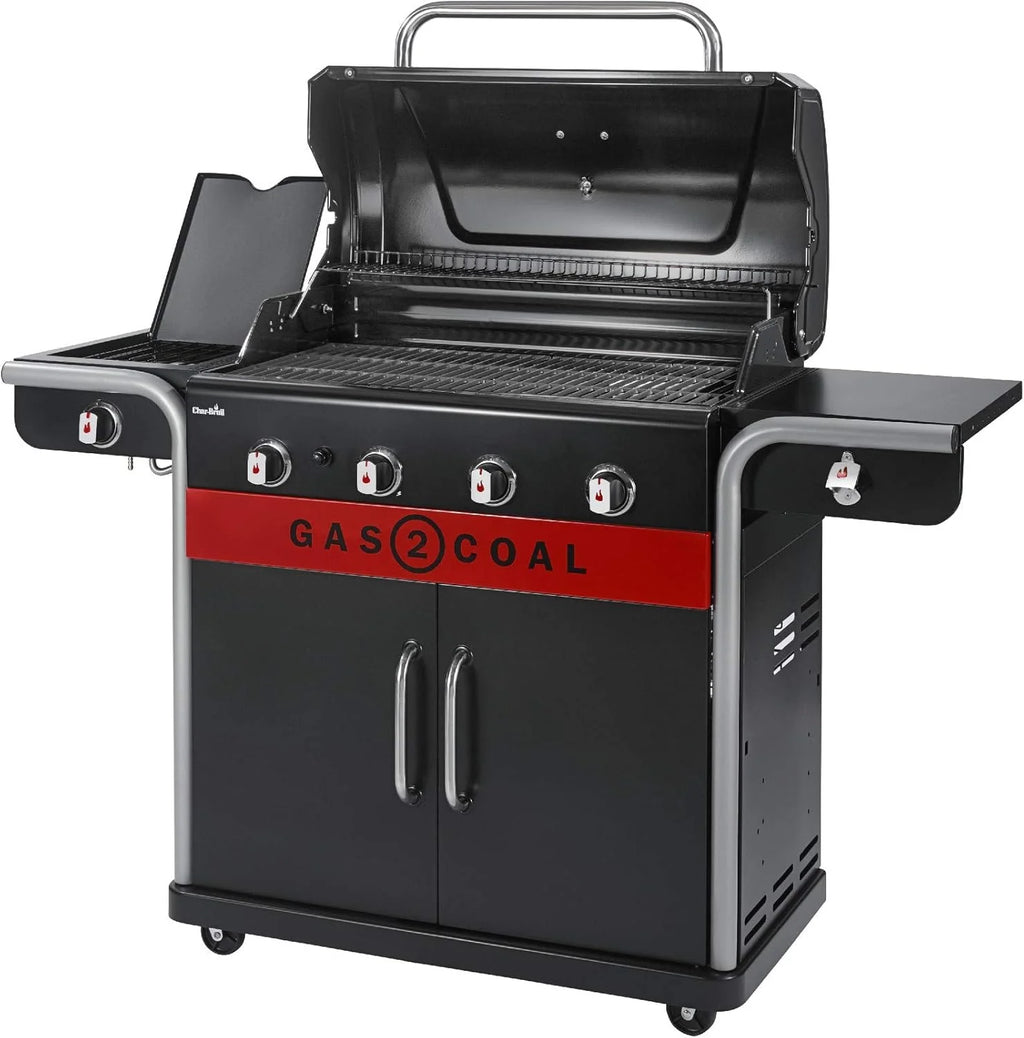 Char-Broil Churrasqueira a Gás Gas2Coal 2.0 440 - Churrasqueira Híbrida de 4 Queimadores com 2 Bandejas de Carvão Patenteadas, 2 Portas Grandes - Ideal para Cozinhar ao Ar Livre, Jardim e Pátio