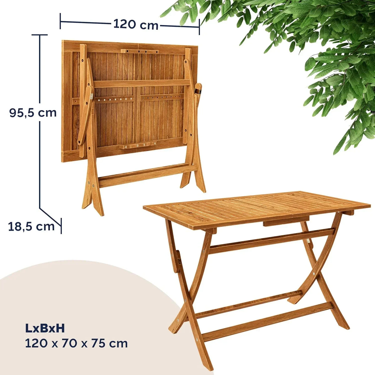 CASARIA® Conjunto de Mesa e 4 Cadeiras para Jardim Externo FSC® Madeira de Acácia Conjunto de Jantar Varanda Terraço Pátio 5 Peças Mesa Dobrável Assentos Braços Durável Resistente às Intempéries 120 x 70 cm