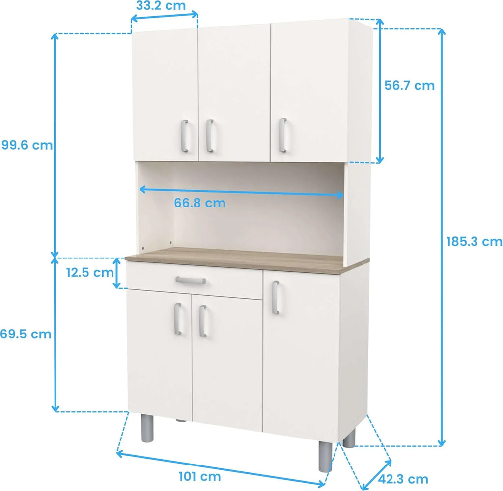 Miroytengo Aparador de Cozinha, Armário de Cozinha, Buffet de Cozinha com 6 Portas Branco e Carvalho Kronberg 101 x 185 cm