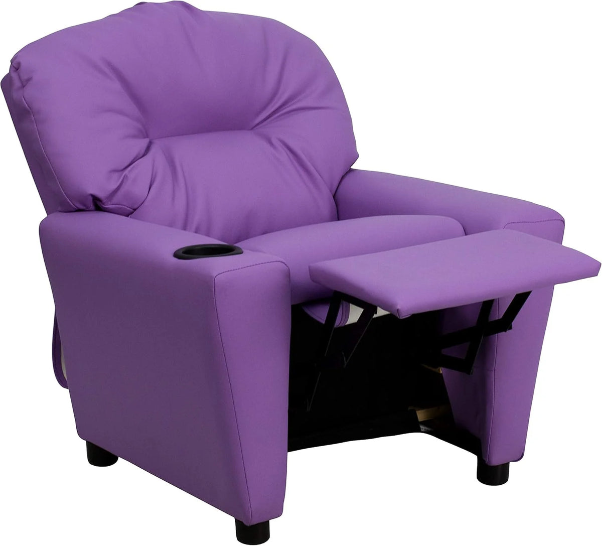 Poltrona Reclinável Infantil Contemporânea Flash Furniture com Porta-Copos, Madeira, Vinil Bege, 66,04 x 53,34 x 53,34 cm