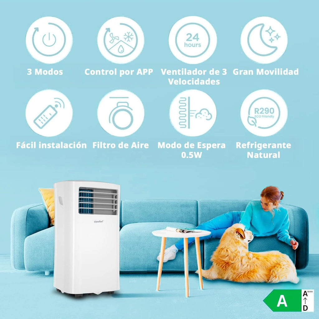 COMFEE Pingüino Ar Condicionado Portátil 8000 BTU / 2000 Frigorias – Climatizador sem unidade exterior – Resfriador Silencioso Baixo Consumo com Kit de Janela | 3x1 Refrigera, Ventila e Desumidifica