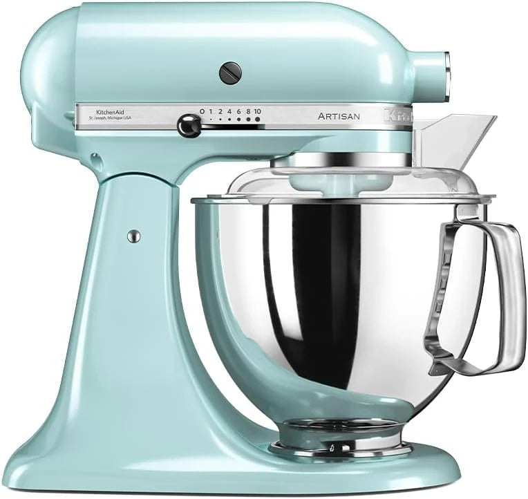 Batedeira KitchenAid Artisan - Robô de Cozinha com Cabeça Inclinável - Batedeira de Massa com 5 Acessórios - Batedeira de Reposteria com 2 Tigelas de Aço Inoxidável - 4,8 L e 3 L - Azul-gelo