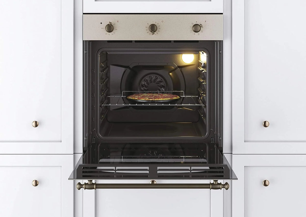 Candy FCC603NAV - Forno Elétrico Encastrável, ventilado, capacidade 65 litros, multifunções e função pizza, 8 programas, 56,8 x 59,5 x 59,5 cm, estilo rústico, aveia, classe A+