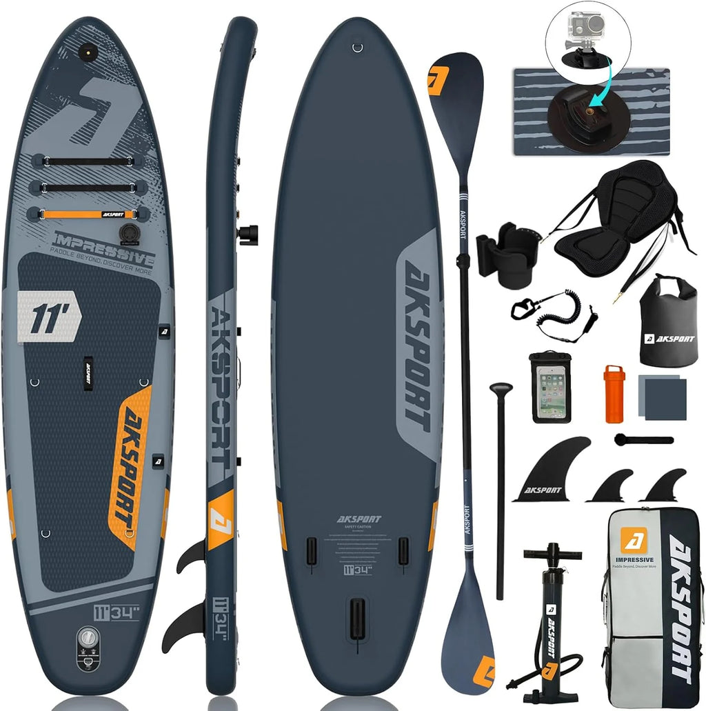 AKSPORT Prancha de paddleboard inflável, prancha de surfe inflável com todos os acessórios, design largo e estável, prancha antiderrapante, prancha de remo para jovens e adultos