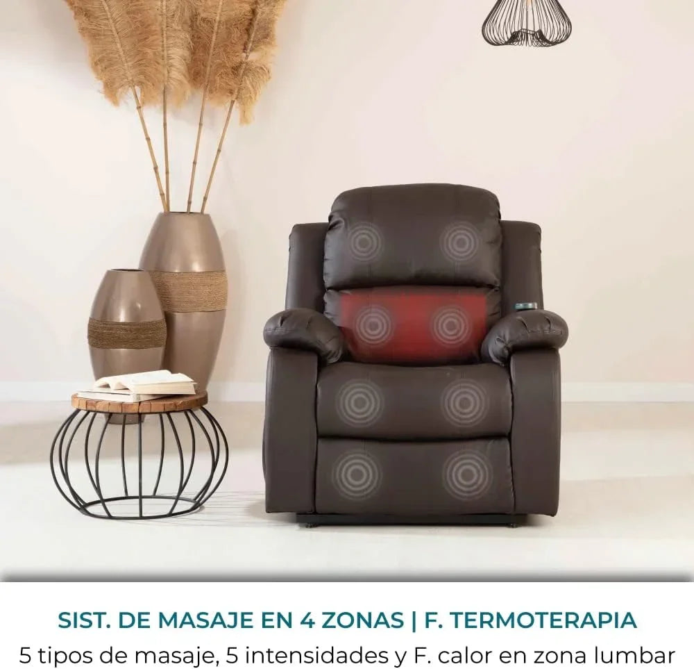 Don Descanso - Poltrona de Massagem Relaxante com Aquecimento Trevi Preta Reclinável 160º com 8 Motores Silenciosos, Aquecimento Lombar, Sist. Massagem 4 Zonas e Acabamento em PU Anti-Rachaduras [Inclui Controle Remoto]. Ideal para Idosos