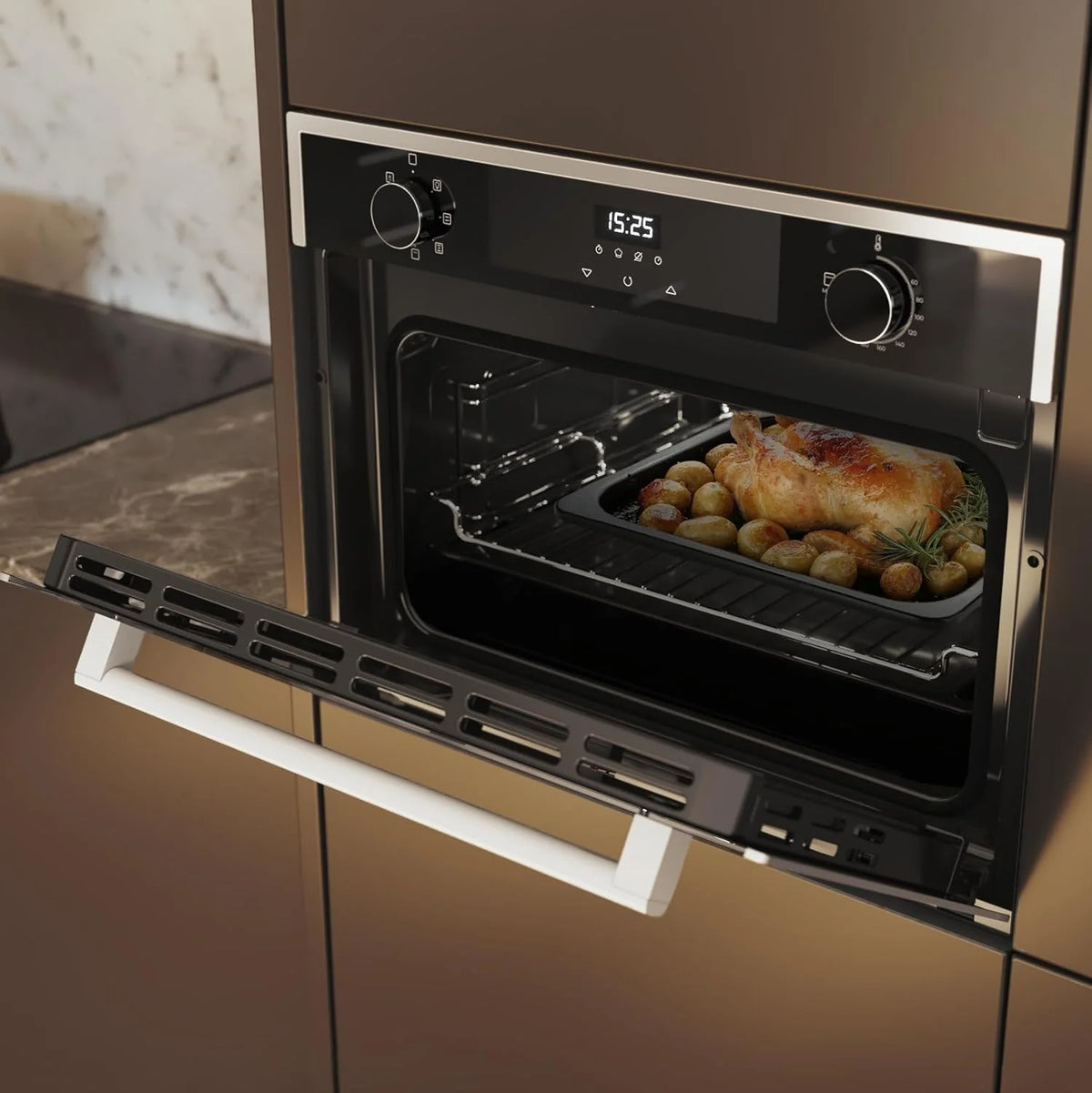Forno Integrável Cecotec 45 cm de Altura Multifunção Bolero Hexa M224500 Edge A. 2600W, 53L de Capacidade, 7 Funções, Grill, Grill Assistido por Ventoinha, Convecção, Descongelamento, Base a Vapor X2, Steam EasyClean, Vapor