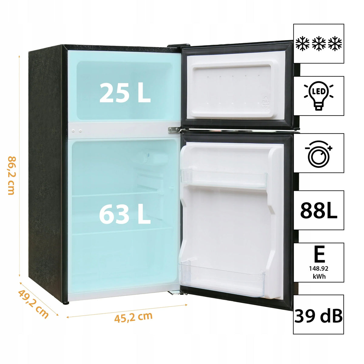 FRIGOBAR pequeno frigobar freezer hotel escritório prata LED 88l. 86cm