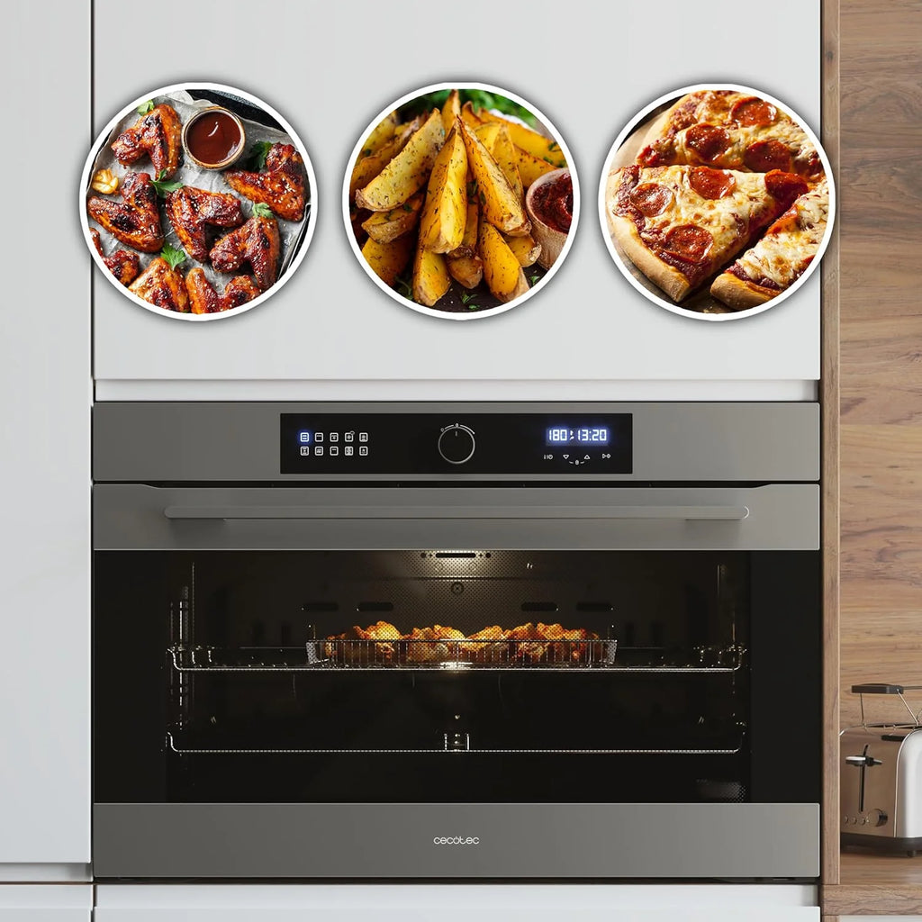 Cecotec Forno Integrável Multifunções Bolero Hexa AF319000 Inox A 3800W, 133L de Capacidade, 11 Funções com Airfryer Master, Pizza Master, Steam Asisst, Steam EasyClean, 3D Cooking, Defrost