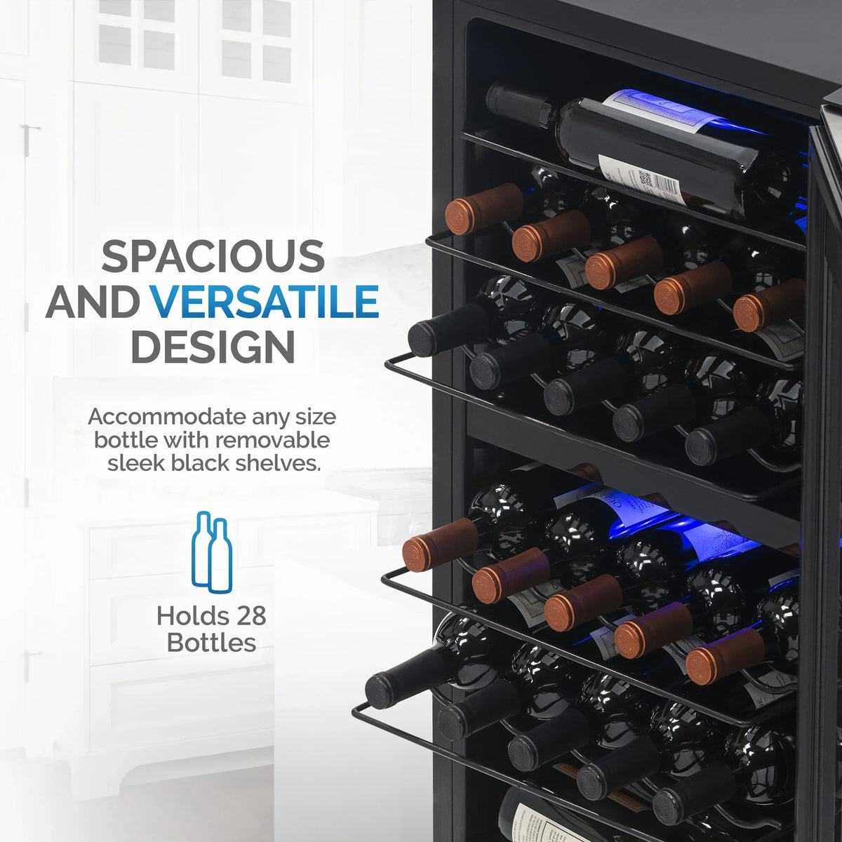 Newair® 2026 Refrigerador de Vinhos Freestanding – 28 Garrafas (48 cm), Duas Zonas, Aço Inoxidável
