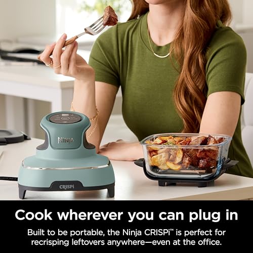 2026 Fritadeira de Ar Quente Ninja Crispi, Compatível com Micro-ondas, Freezer e Lava-louças, Sistema de Cozinha Portátil em Vidro Não Tóxico, Recipiente de Vidro de 1,5L com 6 Copos e Tampas