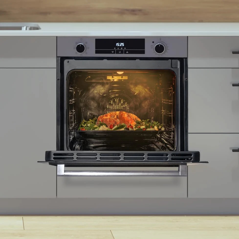 Cecotec Forno Multifunções Integrável 60cm Bolero Hexa M226000 Glass Grey A. 2800W, 72L, 7 Funções, Modo Grelhador, Grelhador Ventilado, Modo Convecção, Descongelar, Steam Base X2, Steam EasyClean e Assist