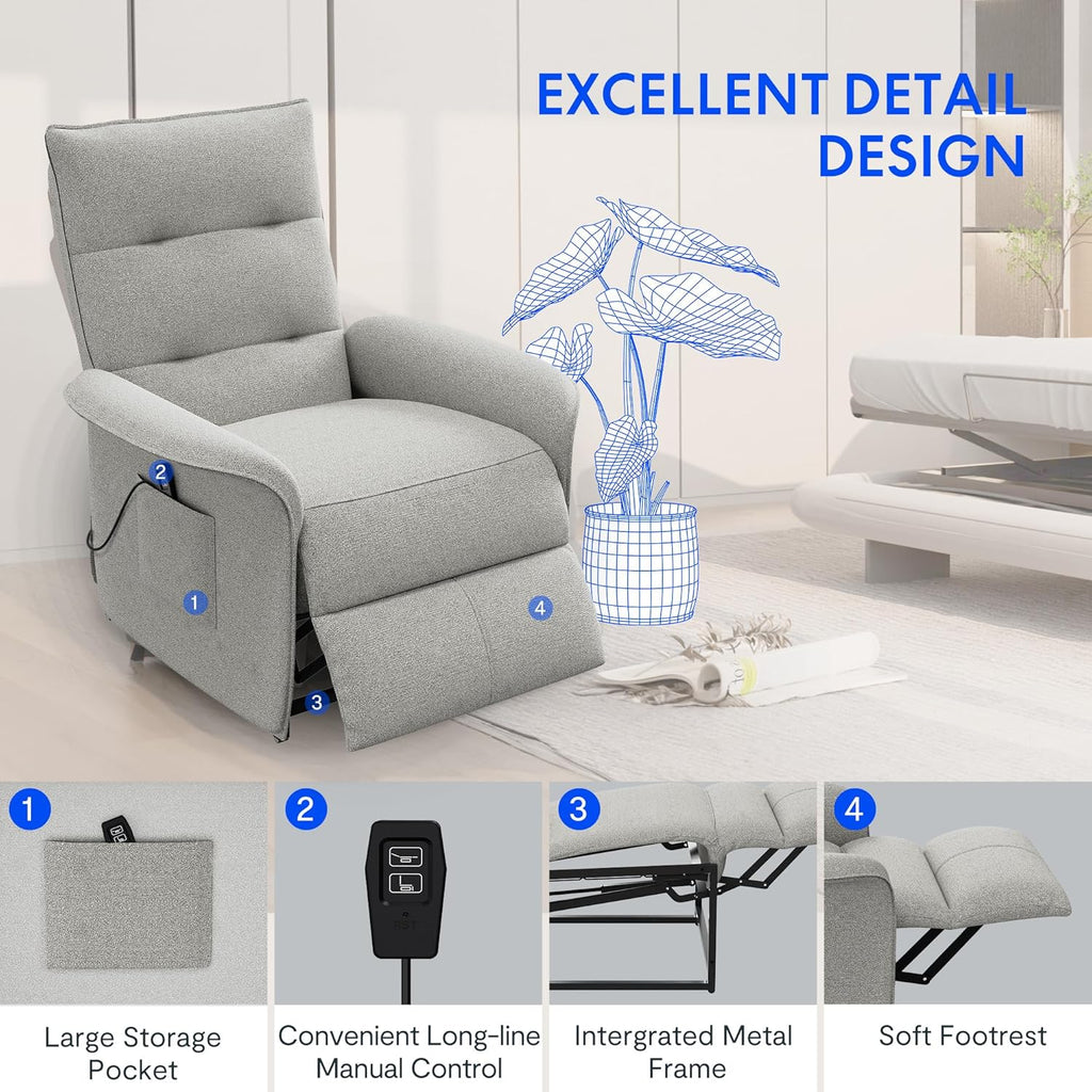 FLEXISPOT Poltrona Reclinável Elétrica com Encosto Ajustável, Reclinação de 105° a 155°, Poltrona Reclinável, Sofá Relax Ergonômico para Quarto, Sala de Estar e Home Theater (Cinza Escuro)