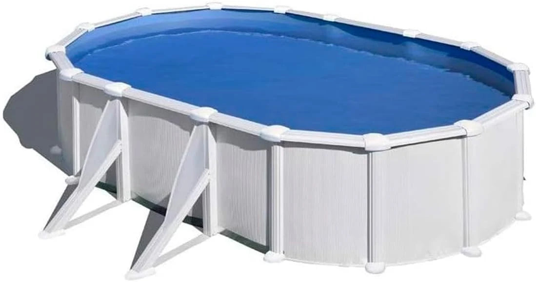 Piscina Gre KITPROV618 Atlantis - Piscina de Aço Elevada, Ovalada com Aparência de Aço Branco. Piscinas Desmontáveis para Jardim 610 x 375 x 132 cm.