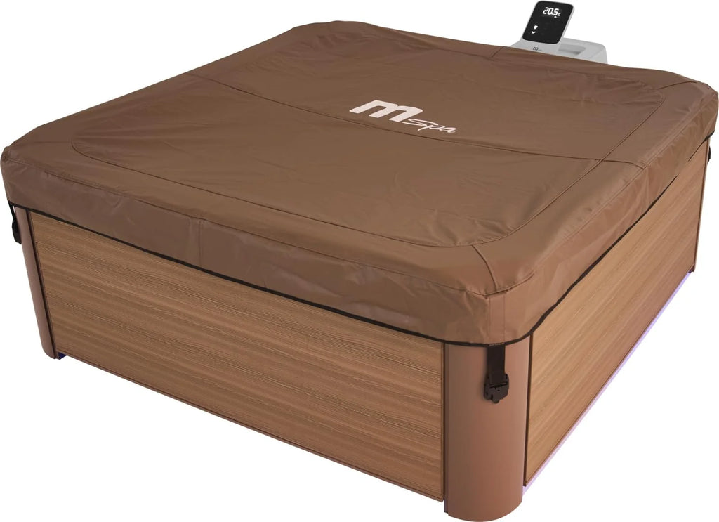 MSPA Banheira de Hidromassagem Oslo Amber – 160 x 160 x 65 cm – Banheira de Hidromassagem Inflável para 6 Pessoas com 120 Jatos de Massagem, 8 Jatos de Hidromassagem, Aquecimento PTC, Luz LED, Desinfecção por Ozono e Tampa