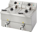 METRO Professional Fritadeira Dupla GDF5028, Aço Inox SS304, 2x 8 L, com Torneira, Regulador de Temperatura, Zona Fria, Prateado