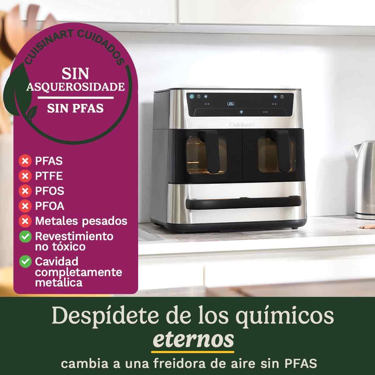 Fritadeira e Forno de Ar Tri Zone Cuisinart 13,6L sem PFAS | 3 zonas | 2 cestos de 4,3L + forno de 5L | 9 funções: fritar com ar, assar, grelhar, cozer, reaquecer, desidratar, pizza, tostar, manual