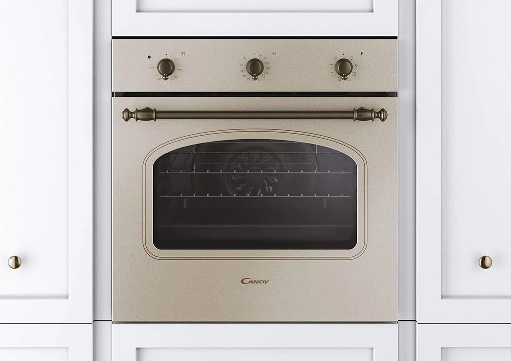Candy FCC603NAV - Forno Elétrico Encastrável, ventilado, capacidade 65 litros, multifunções e função pizza, 8 programas, 56,8 x 59,5 x 59,5 cm, estilo rústico, aveia, classe A+