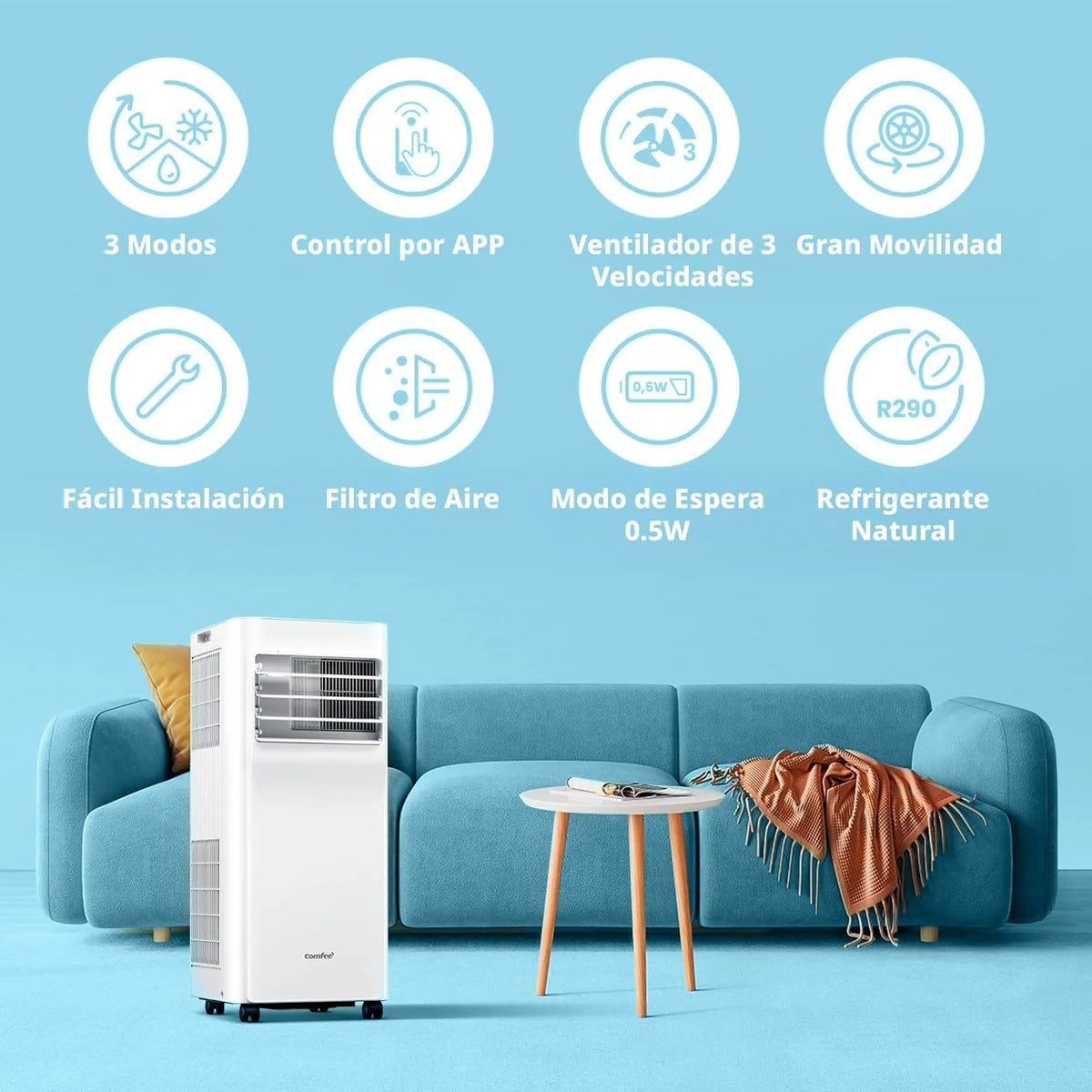 COMFEE Pinguim Ar Condicionado Portátil 9000 BTU/2300 Frigorias Breezy Cool Pro – Climatizador sem unidade exterior, Baixo Consumo, Controlo por App e Kit de Janela – Refrigera, Ventila e Desumidifica