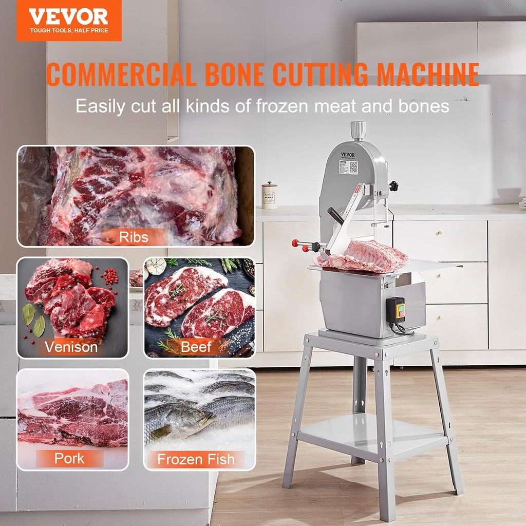 Serra Elétrica Comercial VEVOR para Ossos de Açougueiro, Serra de Fita para Ossos 1500 W 300 kg/h, Serra Elétrica para Carne Congelada e Ossos com Espessura de 4-200 mm para Restaurante 54x49,5x142 cm