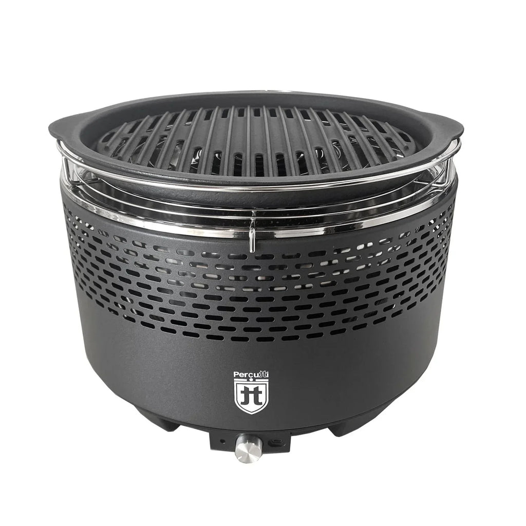 Churrasqueira Portátil Sem Fumaça Percutti | Ventilador USB | Grelha a Carvão com Bolsa de Transporte | Cozimento Rápido e Limpo | Ideal para Varanda, Camping, Jardim ou Terraço