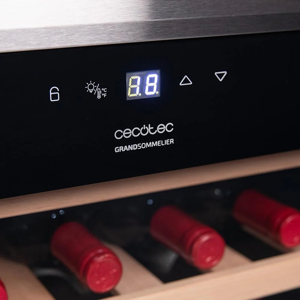 Cecotec Adega 34 garrafas Bolero grandsommelier 34030 inox compressor, 80 L, Refrigeração por compressor, Temperatura ajustável de 5 a 18ºC, Controlo tátil, Ecrã, LED interior.