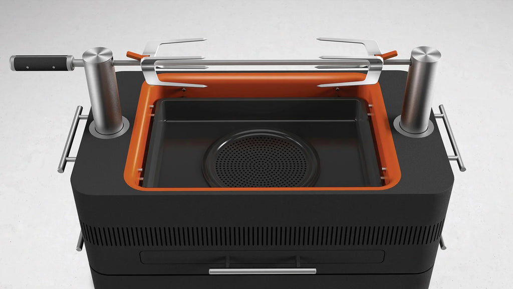 Churrasqueira a Carvão com Ignição Elétrica de 2026 – Ignição Rápida Fast Flame™ de 1400 W – Inclui Espeto Giratório (15 kg) e Suporte