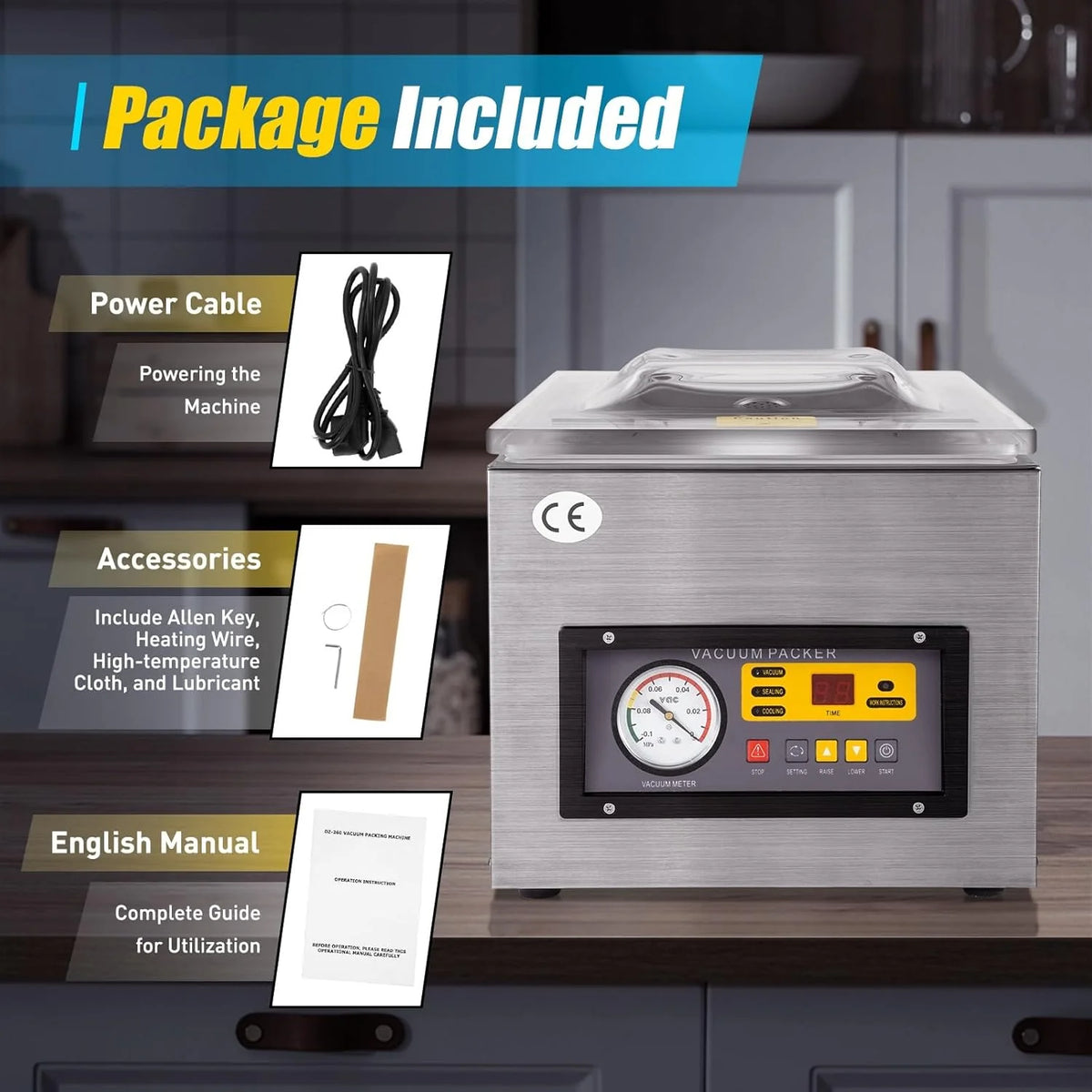 DZ-260S - Embaladora a vácuo profissional de 5 litros para líquidos, máquina de vácuo para selagem a vácuo para alimentos, ideal para restaurantes