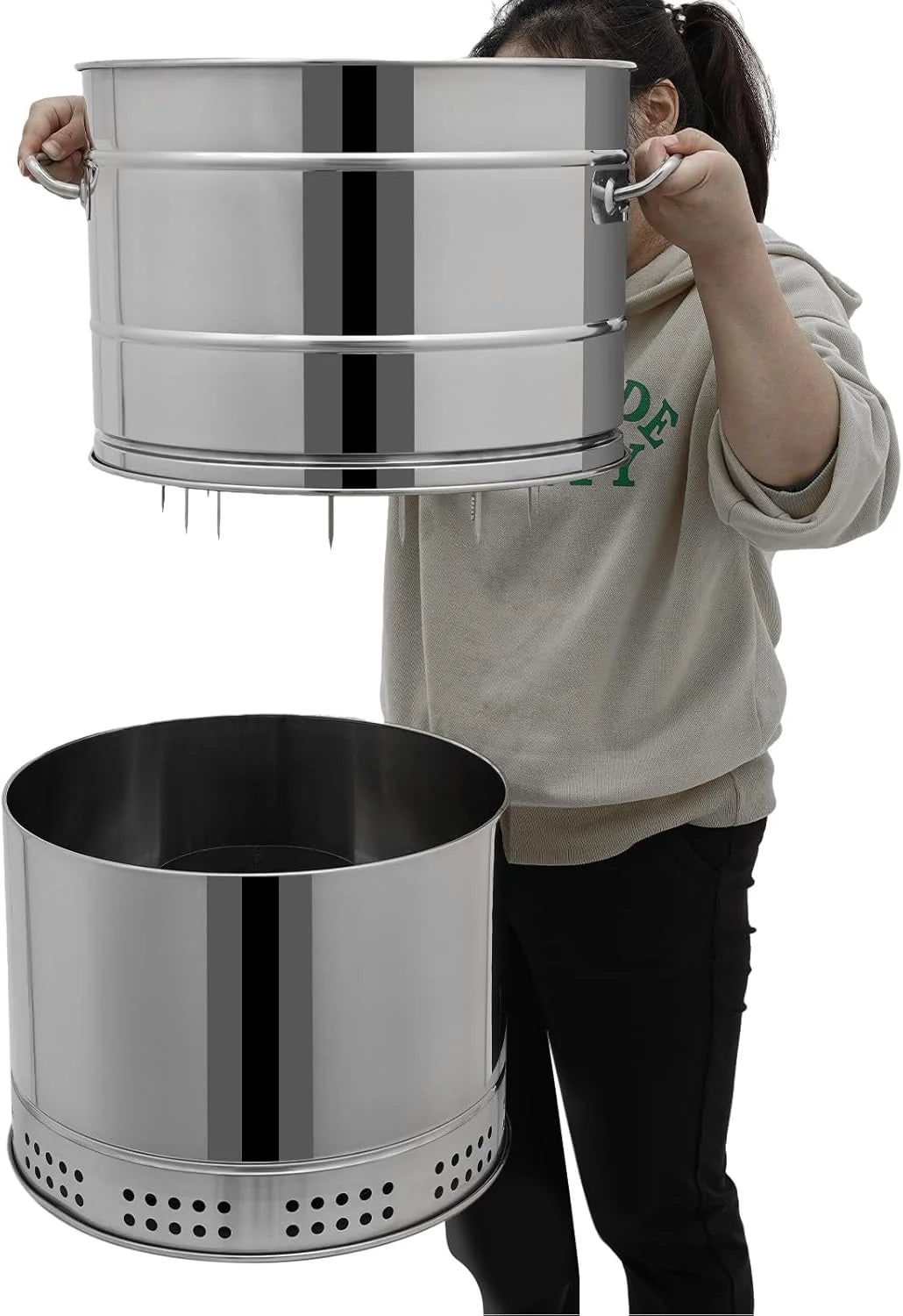 Churrasqueiras a Carvão Portáteis Grandes, Churrasqueira a Carvão Inoxidável em Barril, 360° Sem Fumaça para Exteriores com 50 Espetos, Defumador para Churrasco, Culinária ao Ar Livre e Viagens