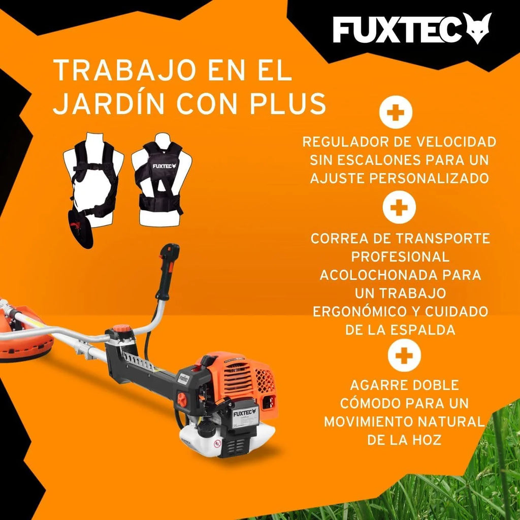 Roçadeira profissional a gasolina FUXTEC 62cc 3,5 CV, multiferramenta 2 em 1, com alça de ombro, sistema antivibração, aparador multifuncional, motor 2 tempos