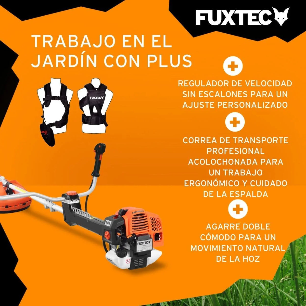 Roçadeira profissional a gasolina FUXTEC 62cc 3,5 CV, multiferramenta 2 em 1, com alça de ombro, sistema antivibração, aparador multifuncional, motor 2 tempos
