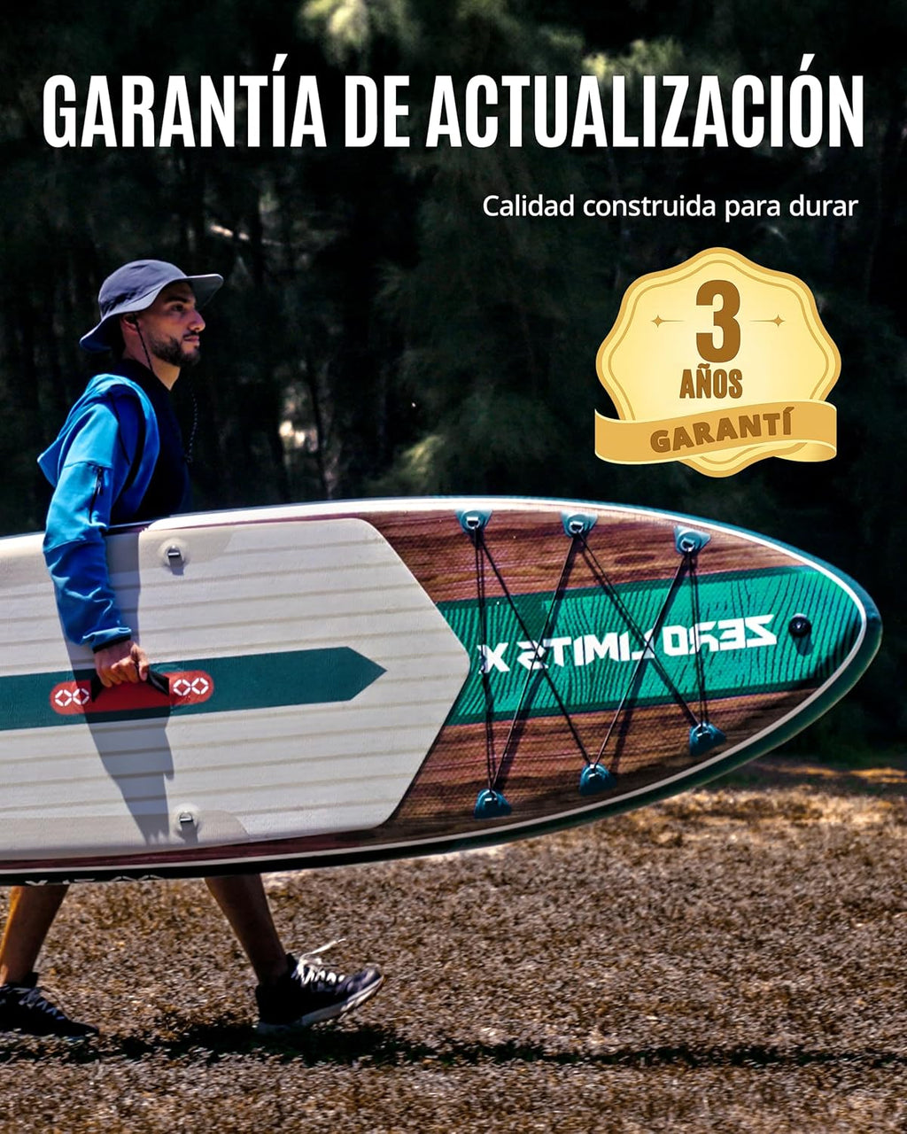 Prancha de Remo Inflável ZLX com Assento, 320 cm, para Adultos, Ideal para Iniciantes, Ampla e Estável, Antiderrapante