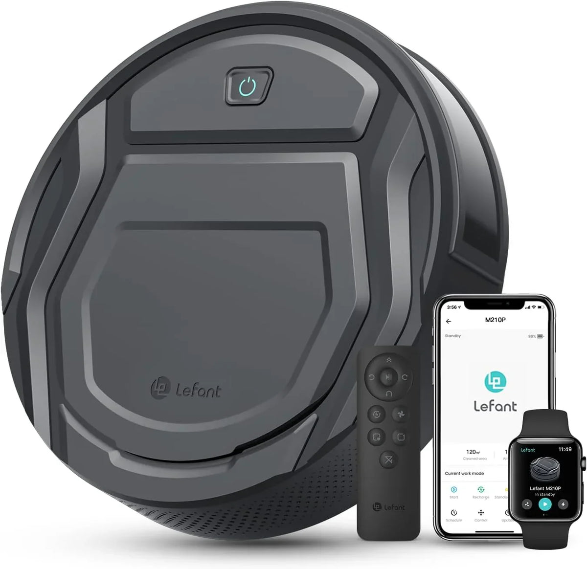 Aspirador Robô Lefant M210 Pro, Sucção de 2200 Pa, Autonomia de 120 Minutos, Aspirador Robô sem Emaranhados, Fino, Ideal para Pelos de Animais de Estimação, Tapetes de Pelo Baixo, Wi-Fi/App/Alexa, Cinza