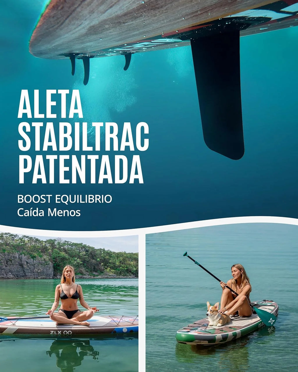 Prancha de Remo Inflável ZLX com Assento, 320 cm, para Adultos, Ideal para Iniciantes, Ampla e Estável, Antiderrapante