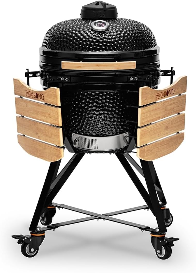 Kamado BONO BBQ Grande - Churrasqueira cerâmica Kamado com 6 acessórios - Churrasqueira Ø 59 cm com acessórios - Churrasqueira defumadora vermelha para pátio, varanda ou jardim